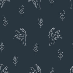 Seamless pattern with dry grass branches in line art style. Vector illustration.