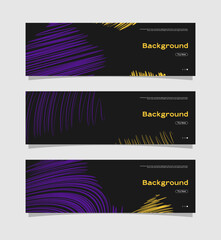 Abstract banner template with purple and yellow brush strokes on dark background