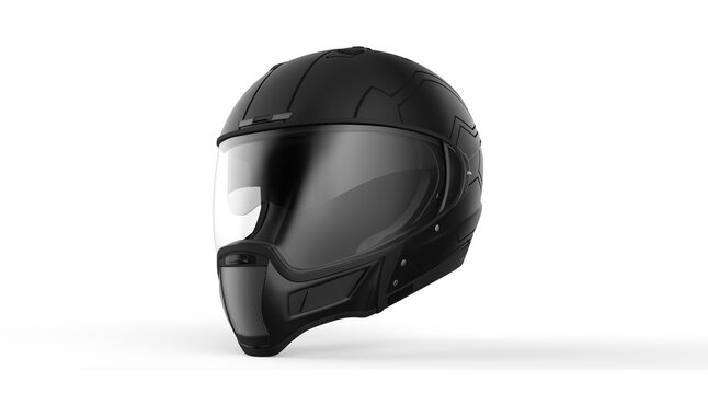 Black Modular Helmet Left View. Isolated on White. 3D Render. 3D Illustration.