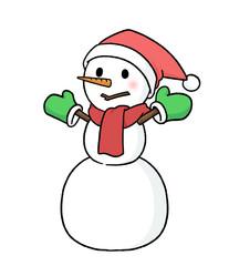 手袋とサンタ帽子をかぶる三段重ねの雪だるま