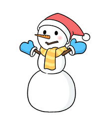 手袋とサンタ帽子をかぶる三段重ねの雪だるま
