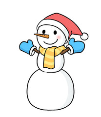 手袋とサンタ帽子をかぶる三段重ねの雪だるま