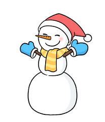 手袋とサンタ帽子をかぶる三段重ねの雪だるま