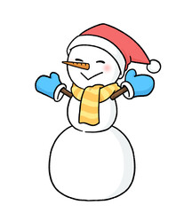 手袋とサンタ帽子をかぶる三段重ねの雪だるま