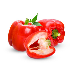 Fresh sweet pepper with leaves isolated on transparent background (.PNG)