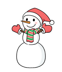 手袋とサンタ帽子をかぶる三段重ねの雪だるま