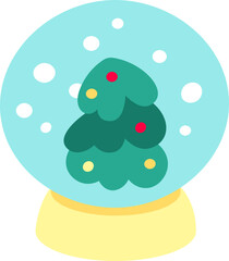 Winter decoration flat icon Snowball with christmas eve and snow