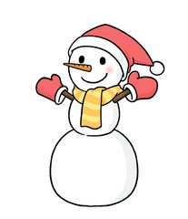 手袋とサンタ帽子をかぶる三段重ねの雪だるま
