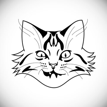 Outline funny grinning striped cat