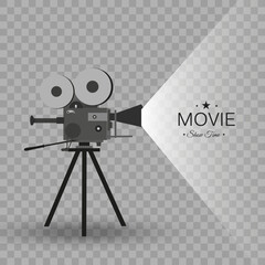 Obraz premium Movie camera, vector illustration. Installed on a transparent background.Cinema equipment.