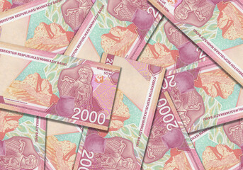 Paper money from Uzbekistan. Uzbekistani soum. Close up banknotes from Uzbekistan