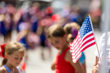 American Flag, Fourth of July Parade, United States of America, Small Town Parade with spectators...