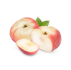 Fresh donut peach with leaves isolated on transparent background. (.PNG)