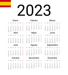 Spanish 2023 calendar. Vector design template start from monday. Full months for wall calendar