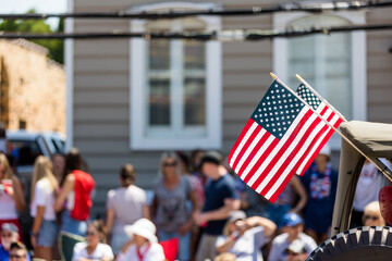 American Flag, Fourth of July Parade, United States of America, Small Town Parade with spectators in background