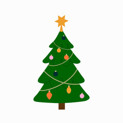 Christmas tree isolated. Flat style cartoon vector illustration.