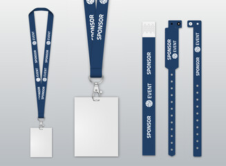 mockup of lanyard and wristbands for identification and access to events. Security and control elements - 537803520
