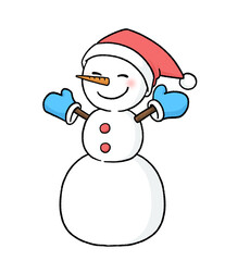 手袋とサンタ帽子をかぶる三段重ねの雪だるま
