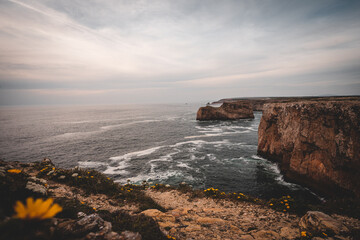 Coastal landscape with sea, rocks, beaches and horizon
