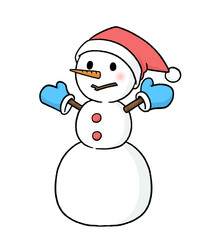 手袋とサンタ帽子をかぶる三段重ねの雪だるま