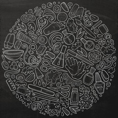 Set of Nail Salon cartoon doodle objects, symbols and items