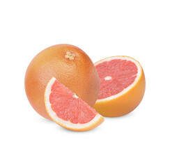 Ripe half of pink grapefruit citrus fruit isolated on transparent background. (.PNG)