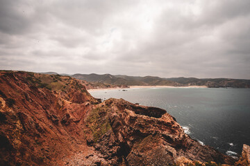 Coastal landscape with sea, rocks, beaches and horizon
