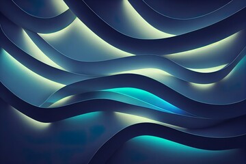 Fototapeta premium 3d render, abstract minimal neon background with glowing wavy line. Dark wall illuminated with led lamps. Blue futuristic wallpaper