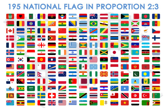 All national flags of the world with names - high quality vector flag isolated on white background