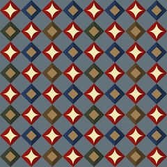 Vibrant squares pattern diamonds accents, perfect for creating bold, modern textiles, digital backgrounds. High-contrast colors make this design pop, ideal for contemporary creative projects.