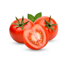 Fresh tomatoes with leaves isolsted on transparent background (.PNG)