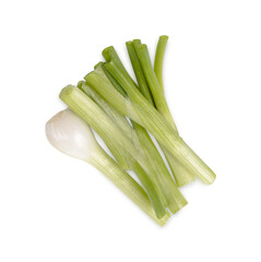 Green spring onion isolated on transparent background (.PNG). Top view