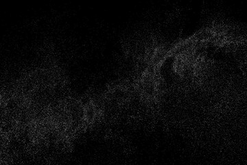 Distressed white grainy texture. Dust overlay textured. Grain noise particles. Rusted black background. Vector illustration. EPS 10.	