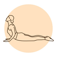 Cobra Pose or Bhujangasana color line illustration. Pictogram for web page