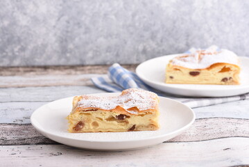 Topfenstrudel - piece of Austrian traditional handmade quark strudel 