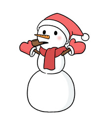 手袋とサンタ帽子をかぶり、パイプタバコをくわえる三段重ねの雪だるま