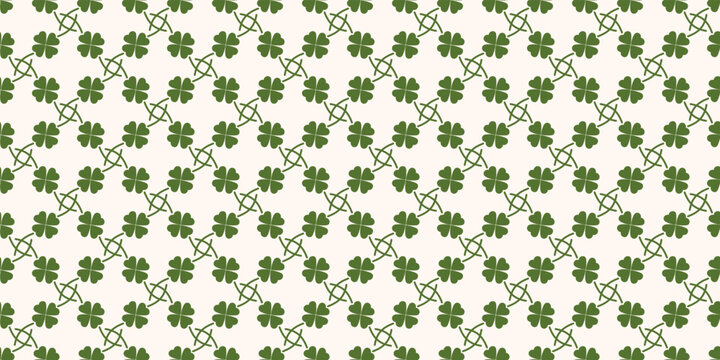 Four leaf clover seamless pattern abstract floral motif white background.