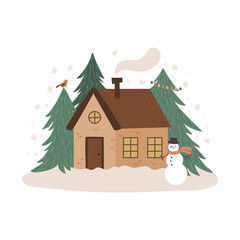 Obraz na płótnie Canvas vector image of a house in a wood