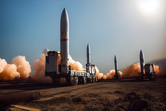 3d illustration rendering of Missiles with warheads are ready to be launched in nuclear defense and chemical weapon