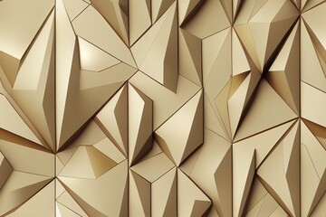 3D wall white panels with gold decor. Shaded geometric modules. High quality seamless 3d illustration.