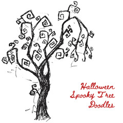 Halloween spooky tree. Hand drawn doodles. 