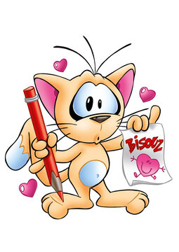 Chat cartoon bisous