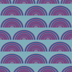 Pink and blue seamless pattern background.  With various half circles in a row. Perfect for fabric, scrapbooking, quilting, wallpaper and many more projects.