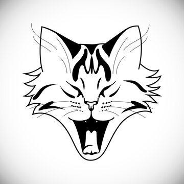 recommend clip art: Outline funny yawning striped cat