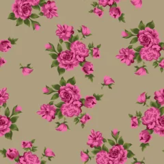 Foto op Plexiglas Classic Seamless Wallpaper Vintage Floral Pattern On Brown Background © sarodigiart