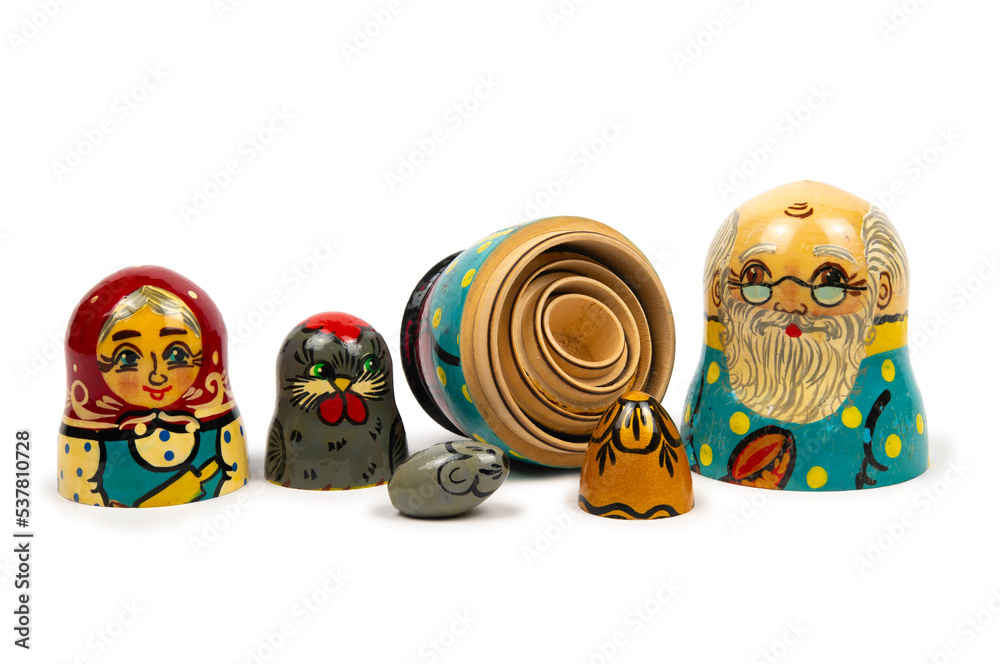 Wall mural A set of matryoshka dolls depicting characters from a Russian folk tale