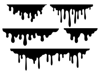 Set of drip borders. Dripping liquid. Flow of paint. Flowing paint, stains. Hand drawn vector illustrations.