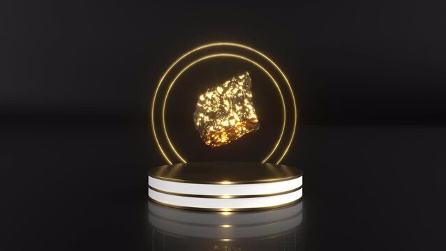 Golden precious nugget rock on stage intro able to loop seamless 4k