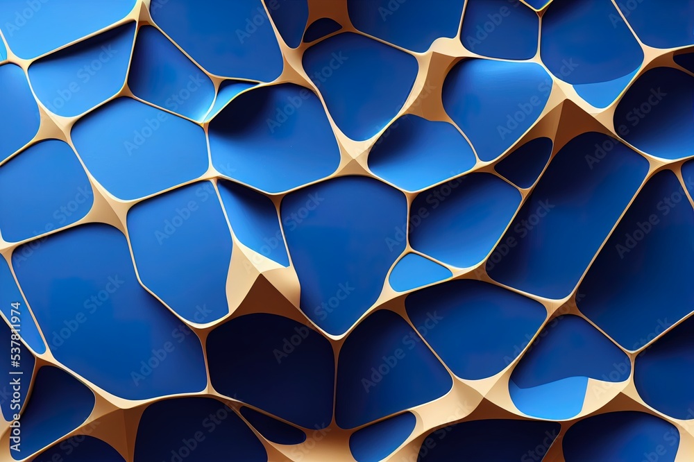 Poster Abstract blue polygon tech network with connect technology background. Abstract dots and lines texture background. 3d rendering.