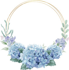 Hydrangea flowers with golden round frame